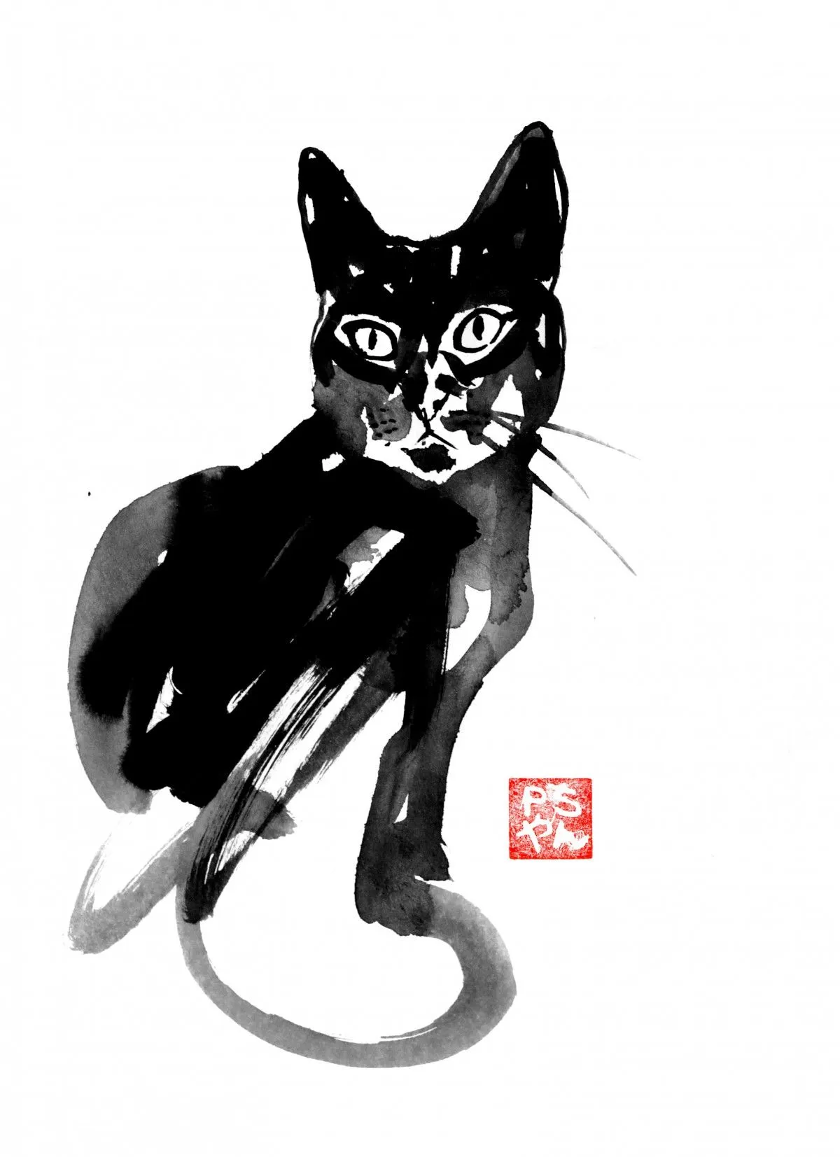 puki surprised, artwork by pechane sumi-e