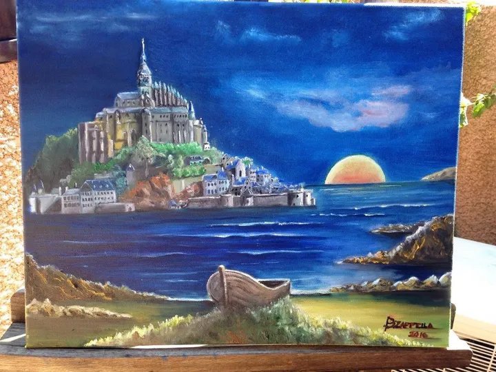mont st michel couche de soleil, artwork by bernard zappella