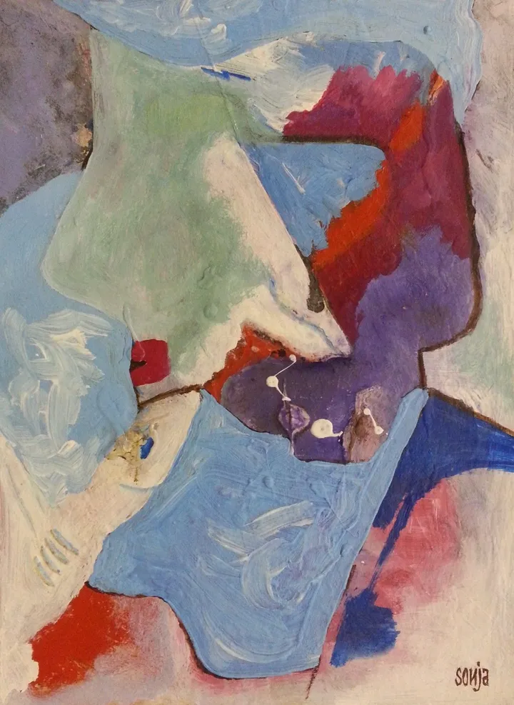 Man with blue letter, œuvre de Sonja Peacock