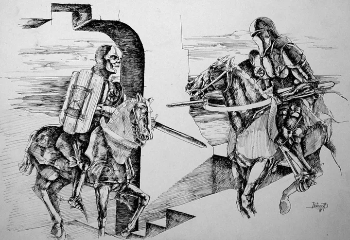 The knight's struggle with death, artwork by Dragos Botezat