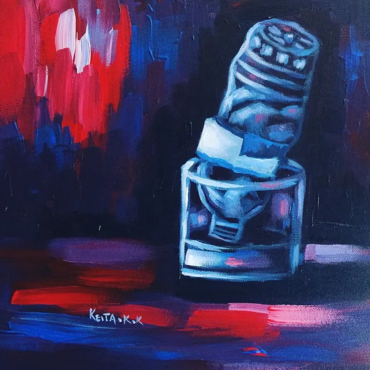 smash water bottle in a glass, œuvre de keita kankam