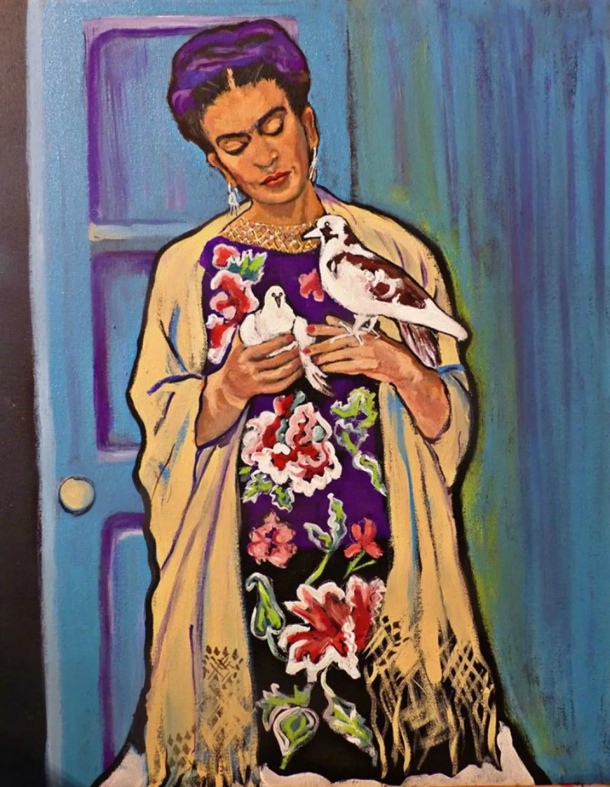 Frida and Her Mourning Doves, artwork by Louise Neal-Pedroza