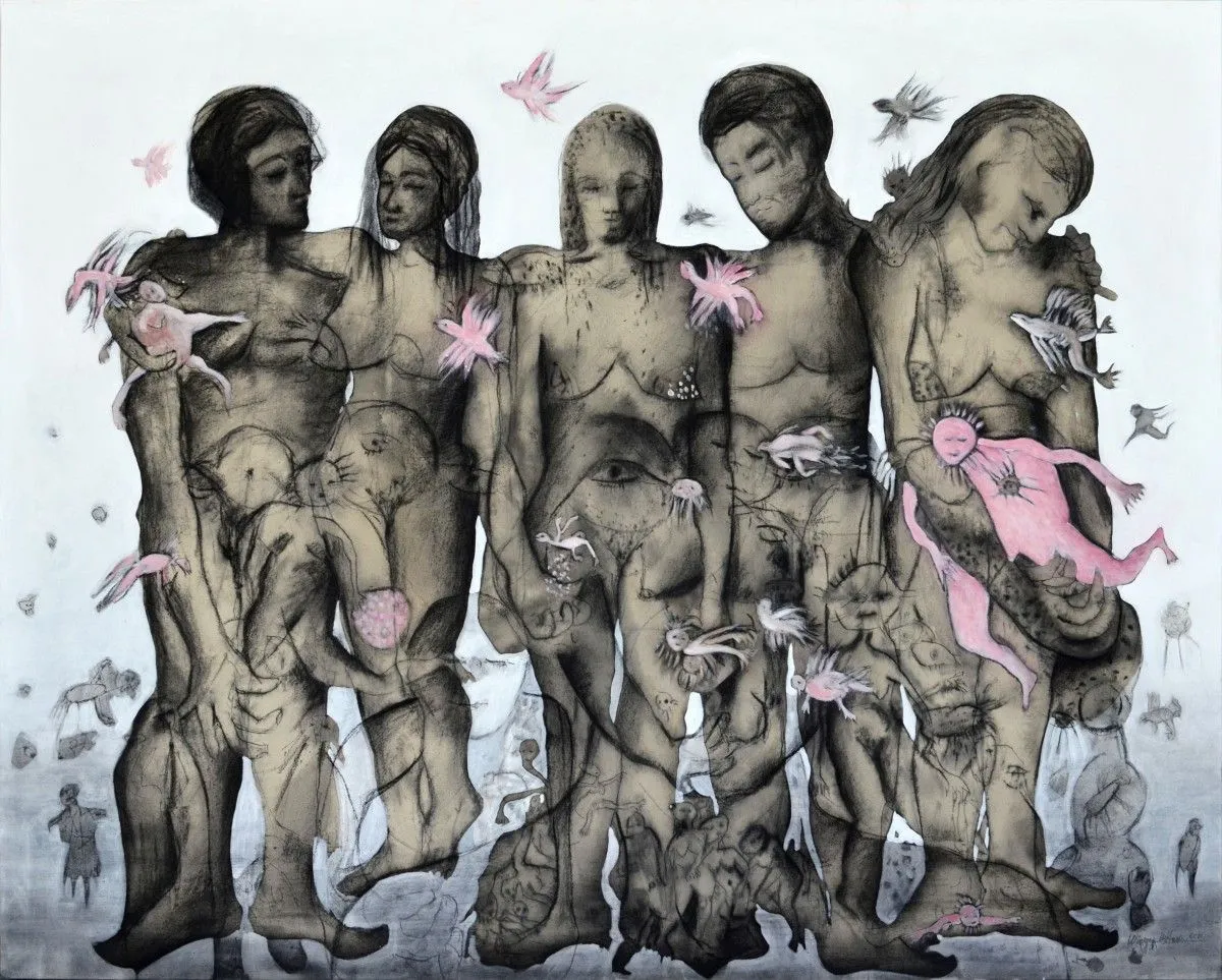 Envol des âmes (2)- Technique mixte, 143x 114 cm, 2017, œuvre de Wissem Ben Hassine