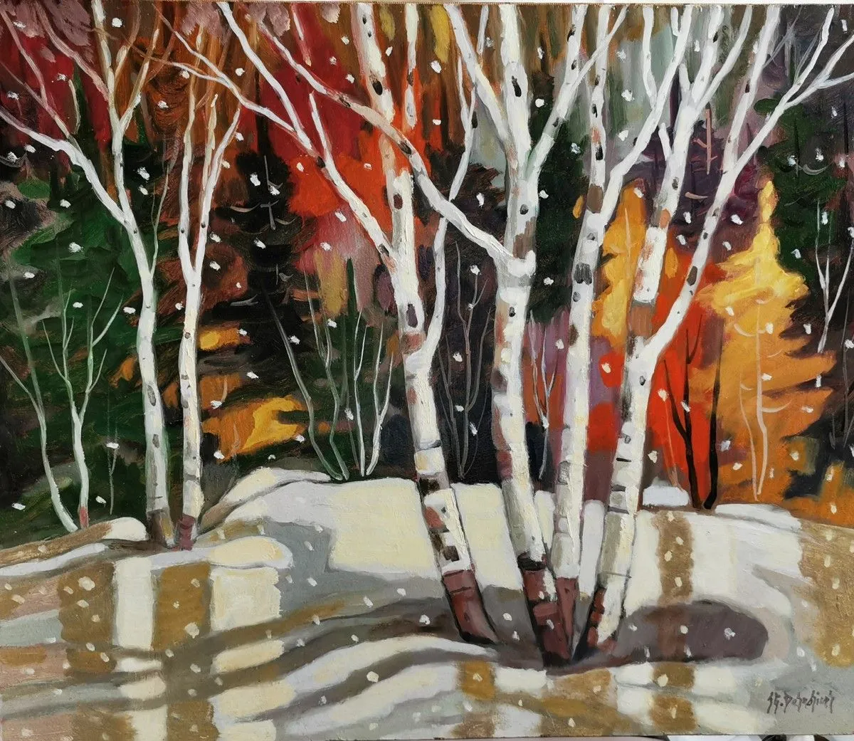 Les six bouleaux du sous-bois, œuvre de Jean-Guy Desrosiers