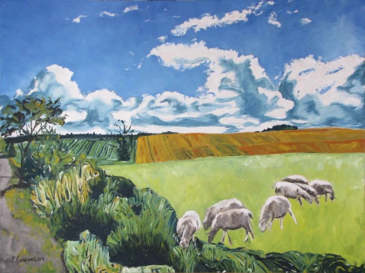 The Sheep Along The Road, œuvre de Francois Fournier