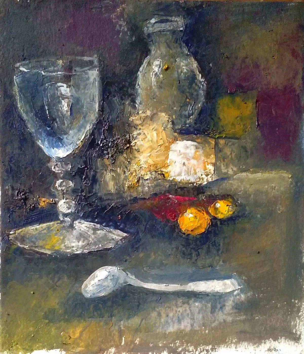 Still life with oranges and red cloth, artwork by George Grim