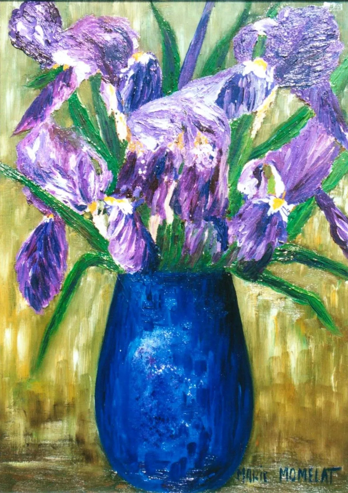 'Iris violets au vase Indigo, artwork by marie momelat