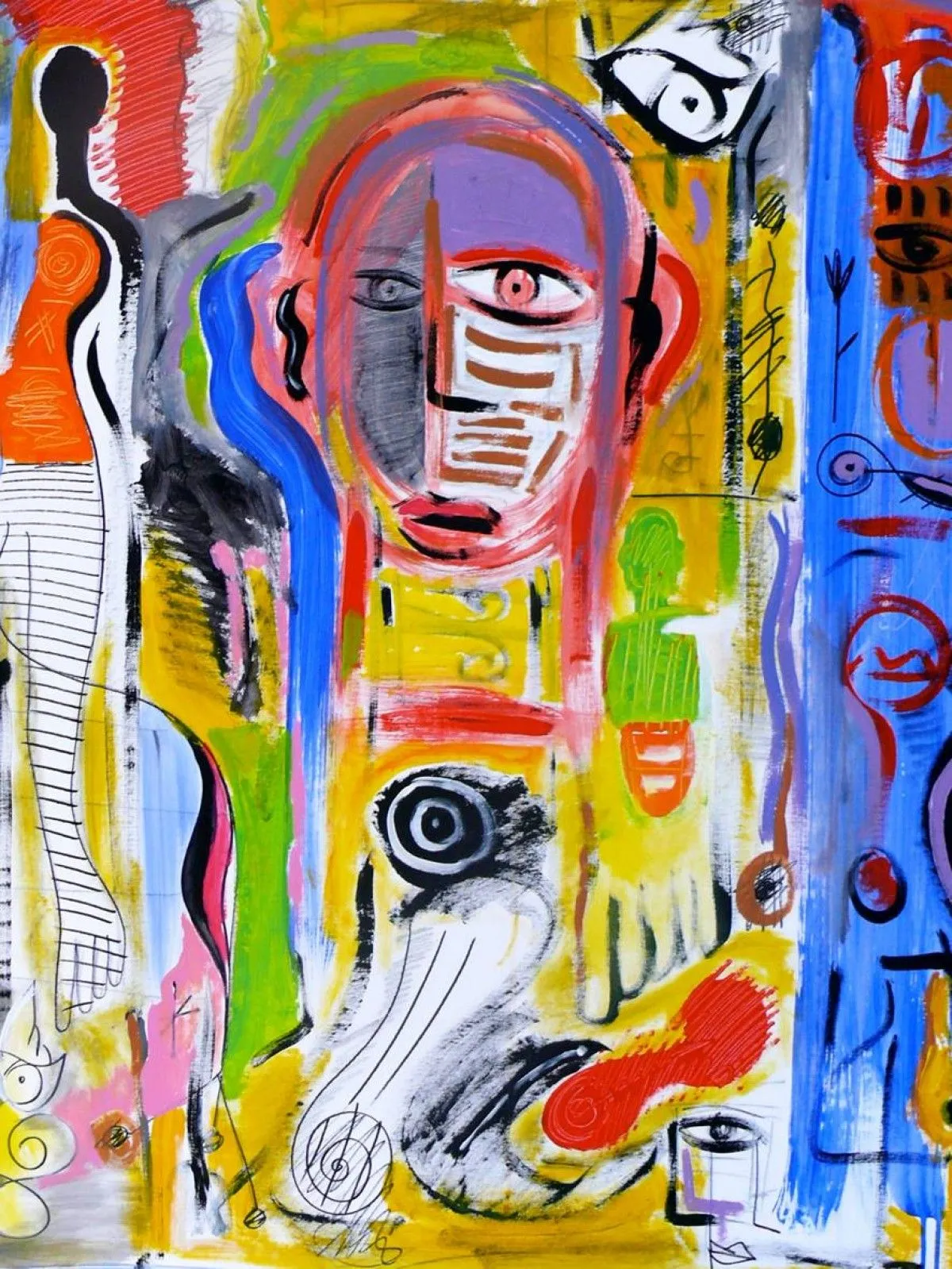 "Personnage com um ôlho grande" 81cmX100 cm Acrylique sur toile Saint Denis  2008, œuvre de kinkas caetano