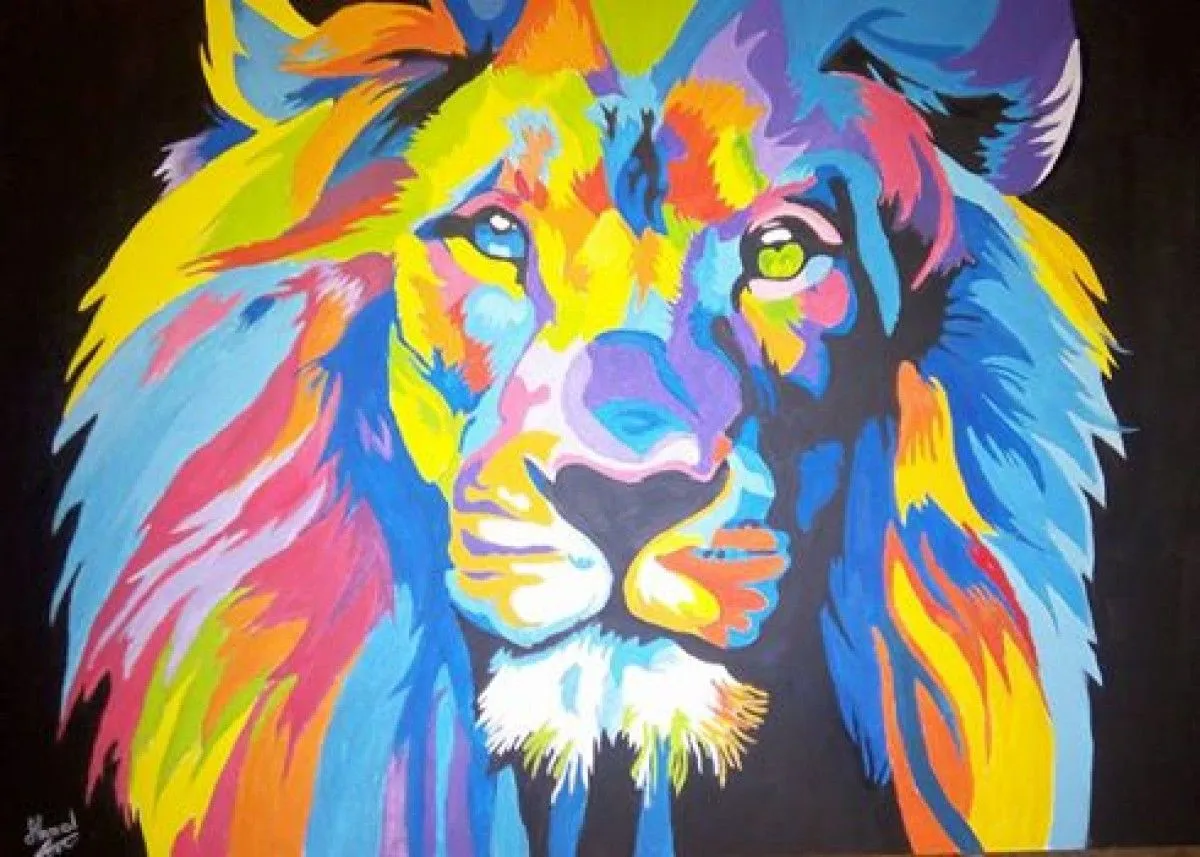 multicolored lion, artwork by ahmed belhcine