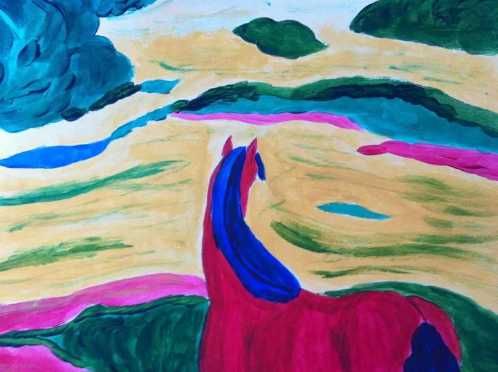 Cheval et sa prairie d'après Franz, œuvre de Garance Klein