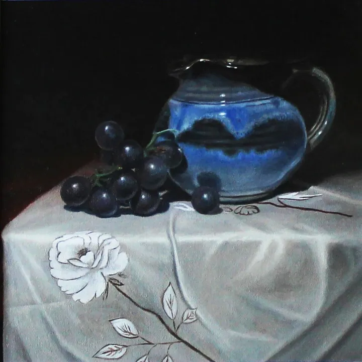 Blue Jar and Purple Grapes, artwork by James Zhao