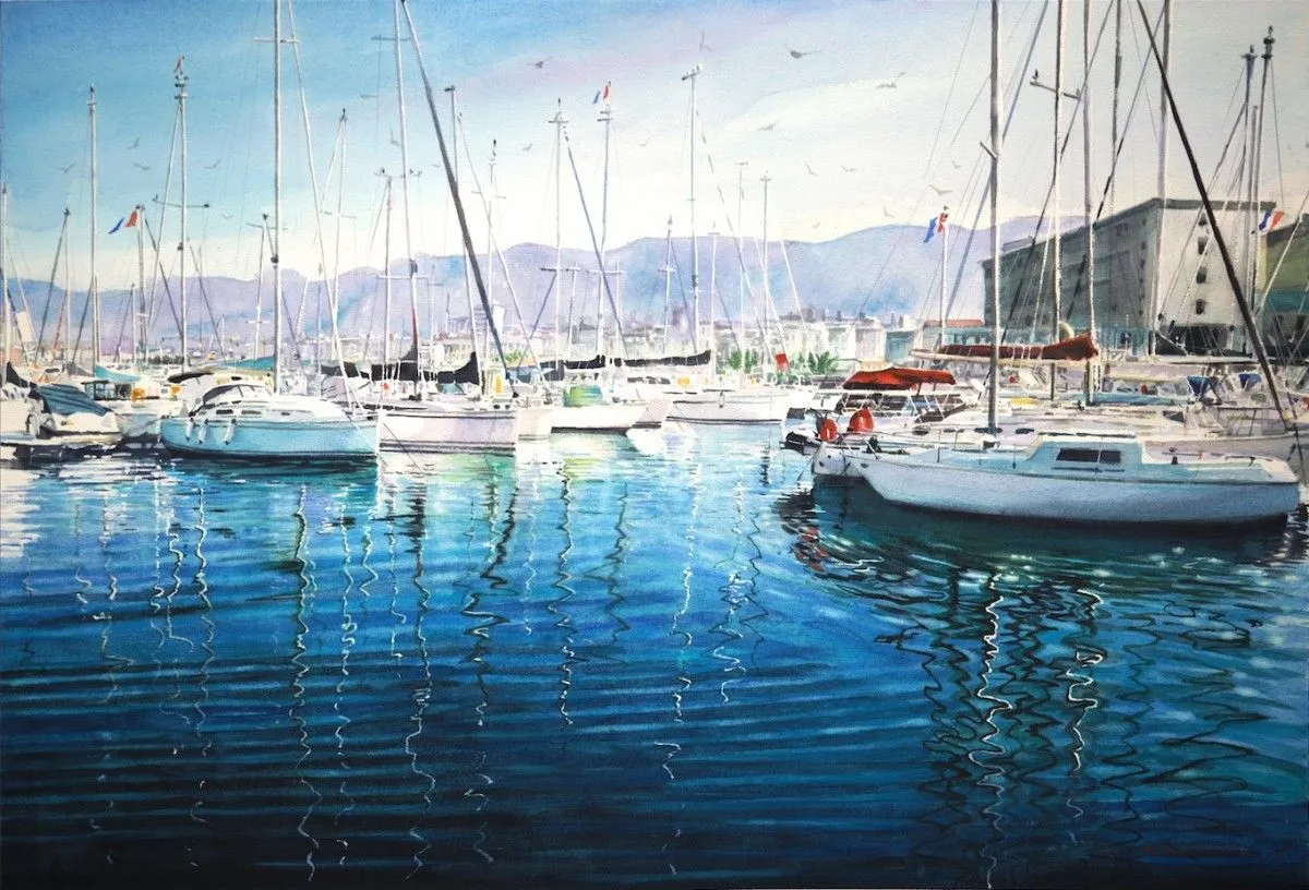 Seaport morning, artwork by Misure Nien