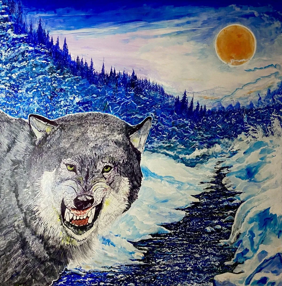 Wolf in Winter, artwork by Denis Roucau