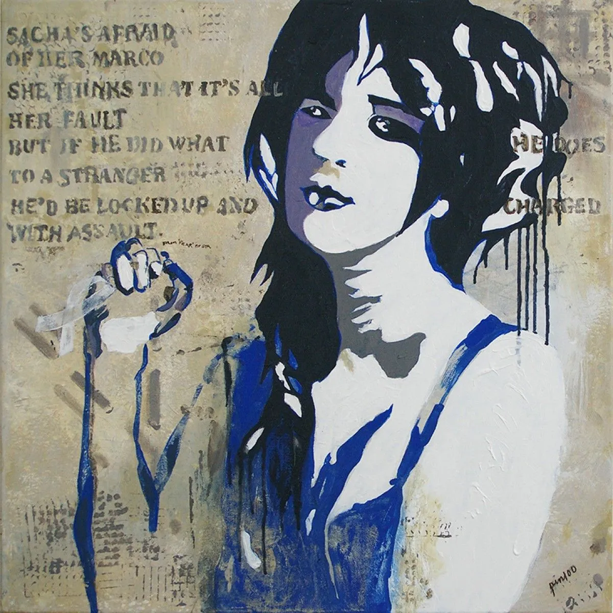 SACHA'S  AFRAID.   Say NO to Domestic Violence, œuvre de Lesley Taylor