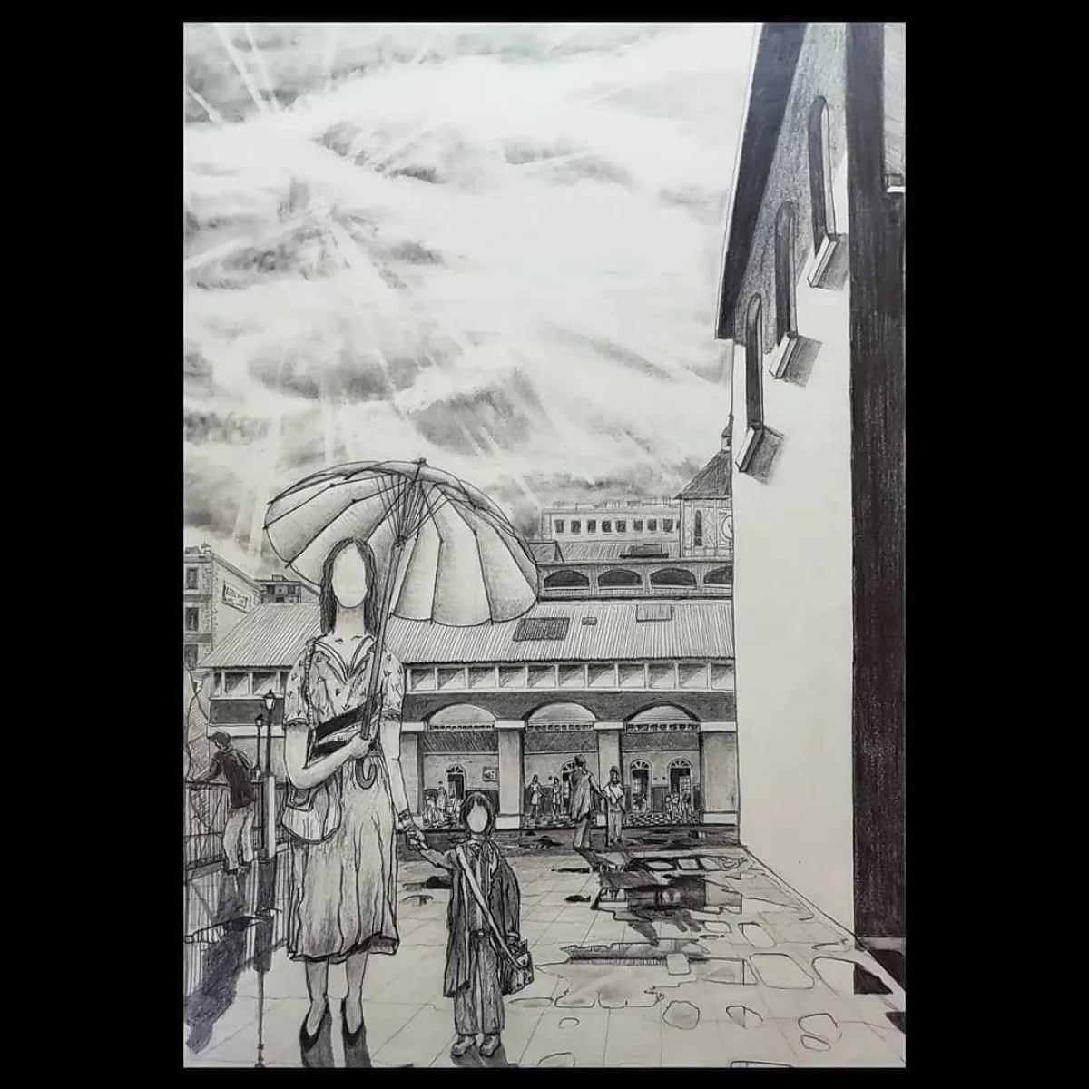 Madre y Niño en la Escuela (Paísaje del Siglo Pasado), artwork by Aziel Barrientos
