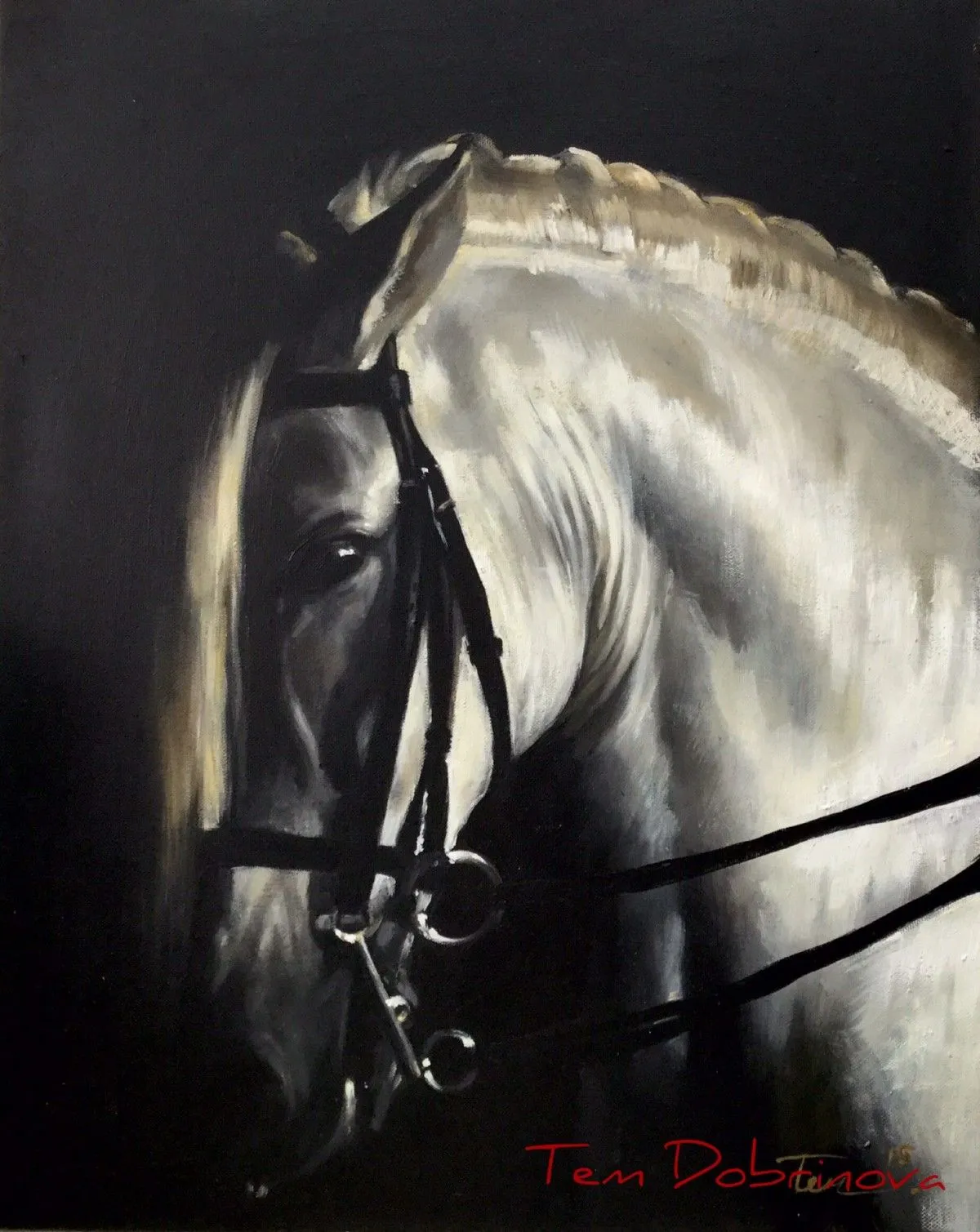 Portrait of the white horse, artwork by Tem Dobrinova
