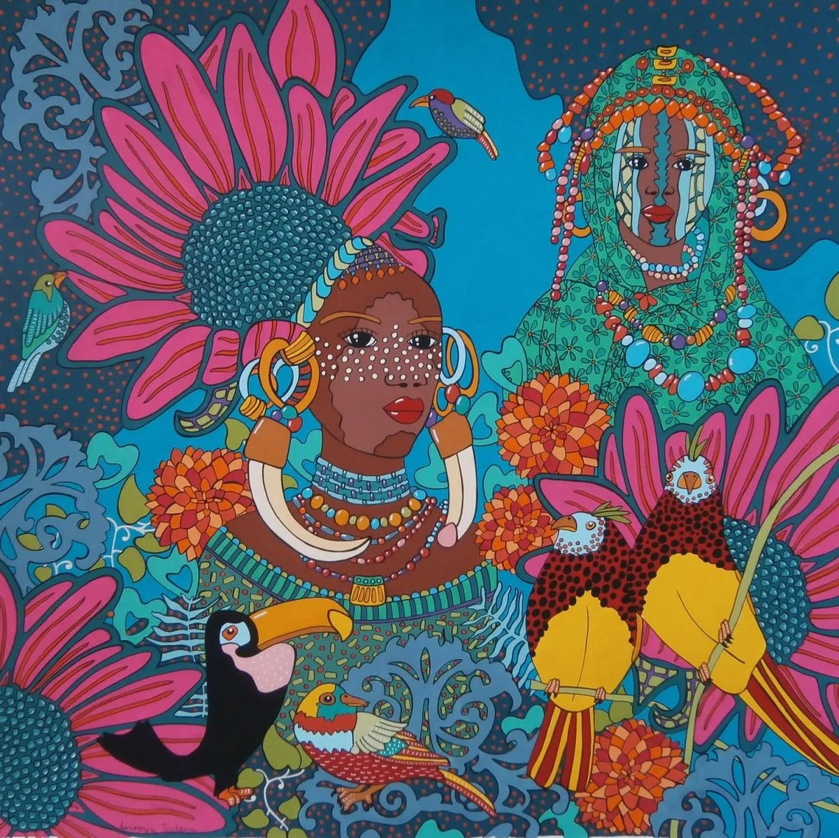 Original Handmade Gouache Painting "Humanity", œuvre de lucrezia solena