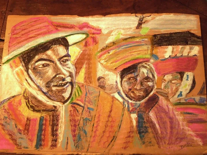 Equatoriens au marché, œuvre de Brigitte Bloch-Tabet