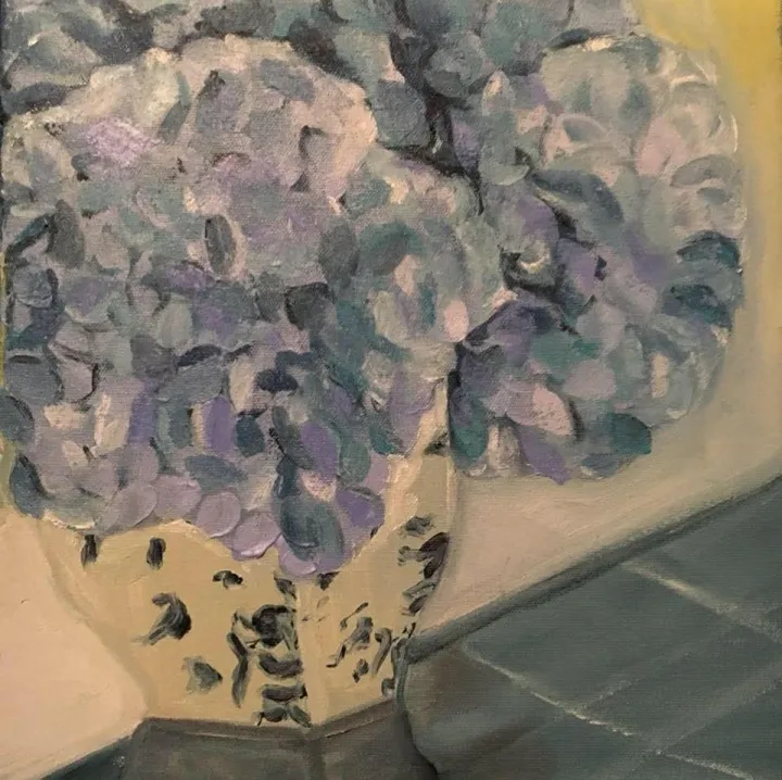 Jarro con hortensias, artwork by Ligia Moya