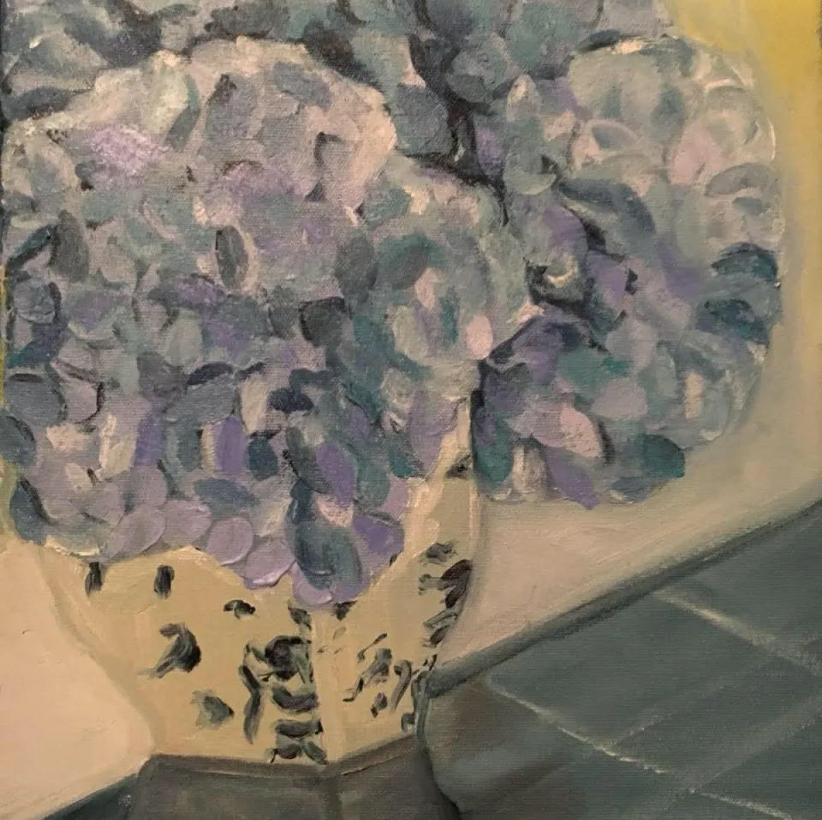 Jarro con hortensias, artwork by Ligia Moya