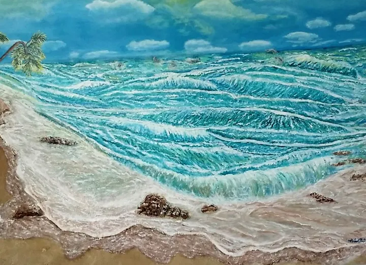 Une plage dans un rêve abstrait, œuvre de Hélène Hélène