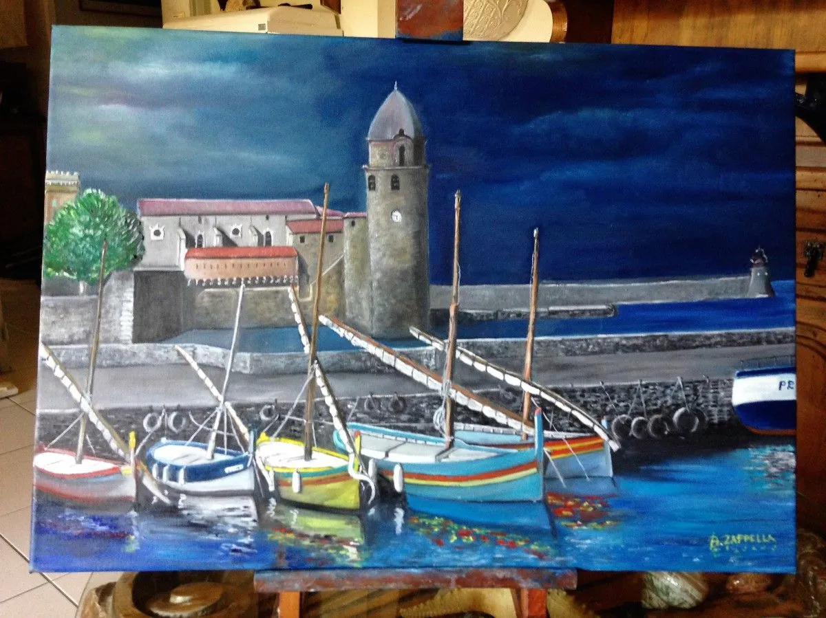 collioure tomber de la nuit, artwork by bernard zappella