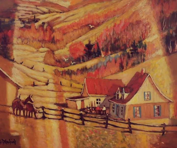 Les deux chevaux (Chalevoix), œuvre de Jean-Guy Desrosiers
