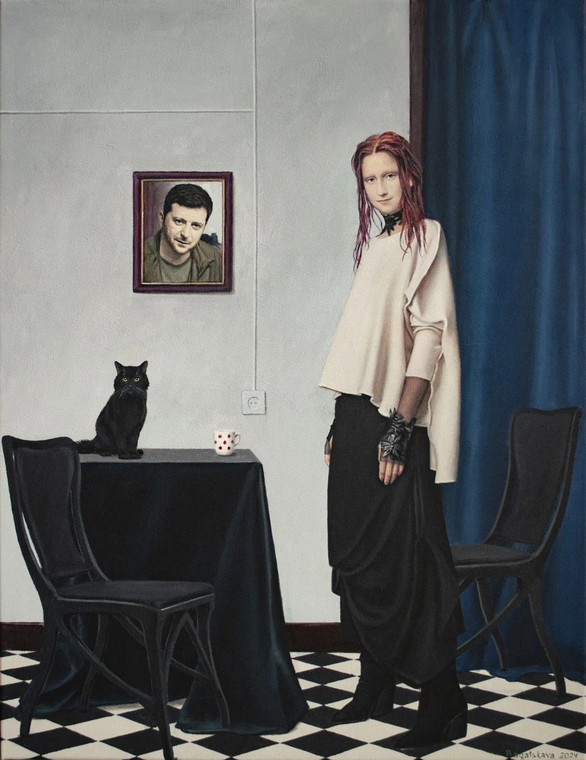 Contemporary portrait "Coffee with the President", artwork by Nataliya Bagatskaya