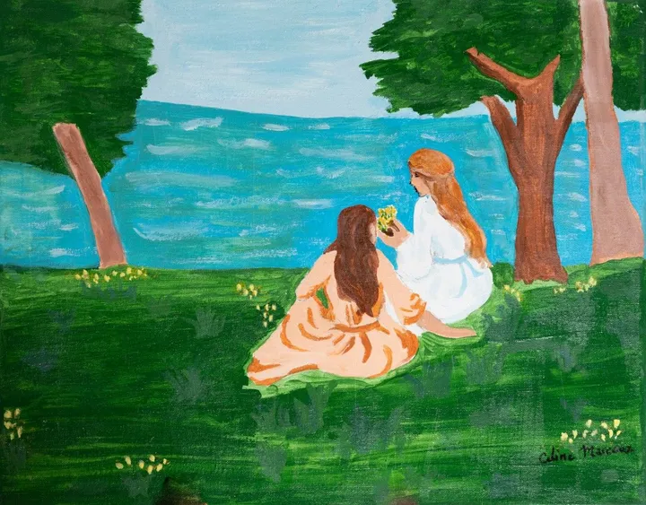 Jeunes filles dans le boisé, œuvre de Céline Marcoux