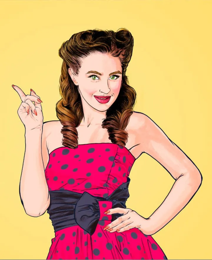 Pin-Up en robe rouge, artwork by Farid Mahiedine