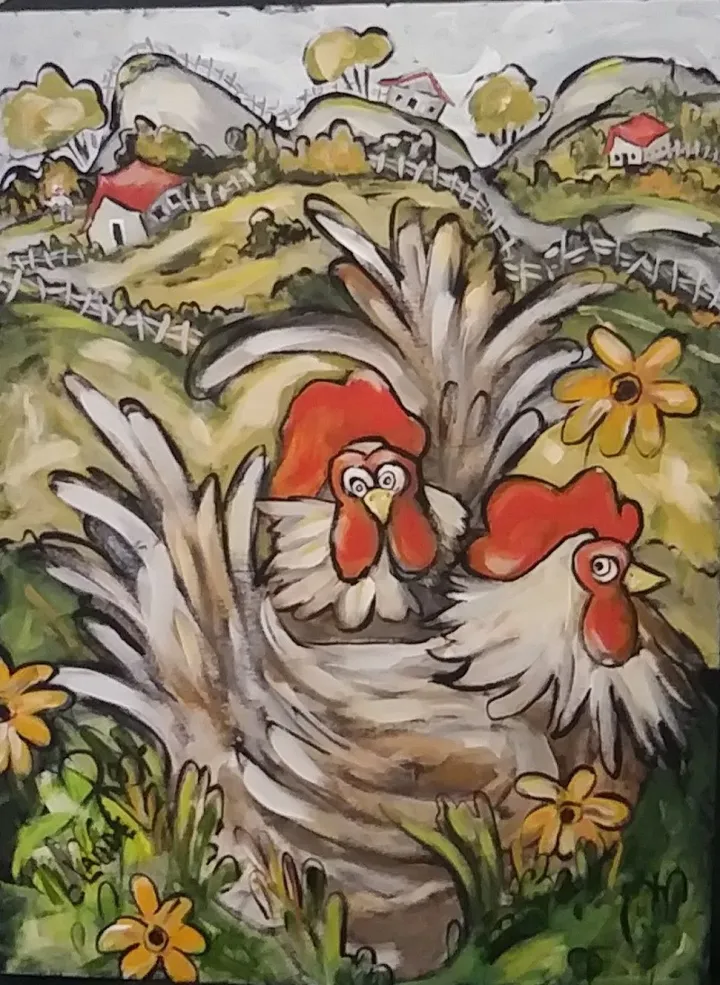 Ça placotte dans le rang!, artwork by Claudette Roy