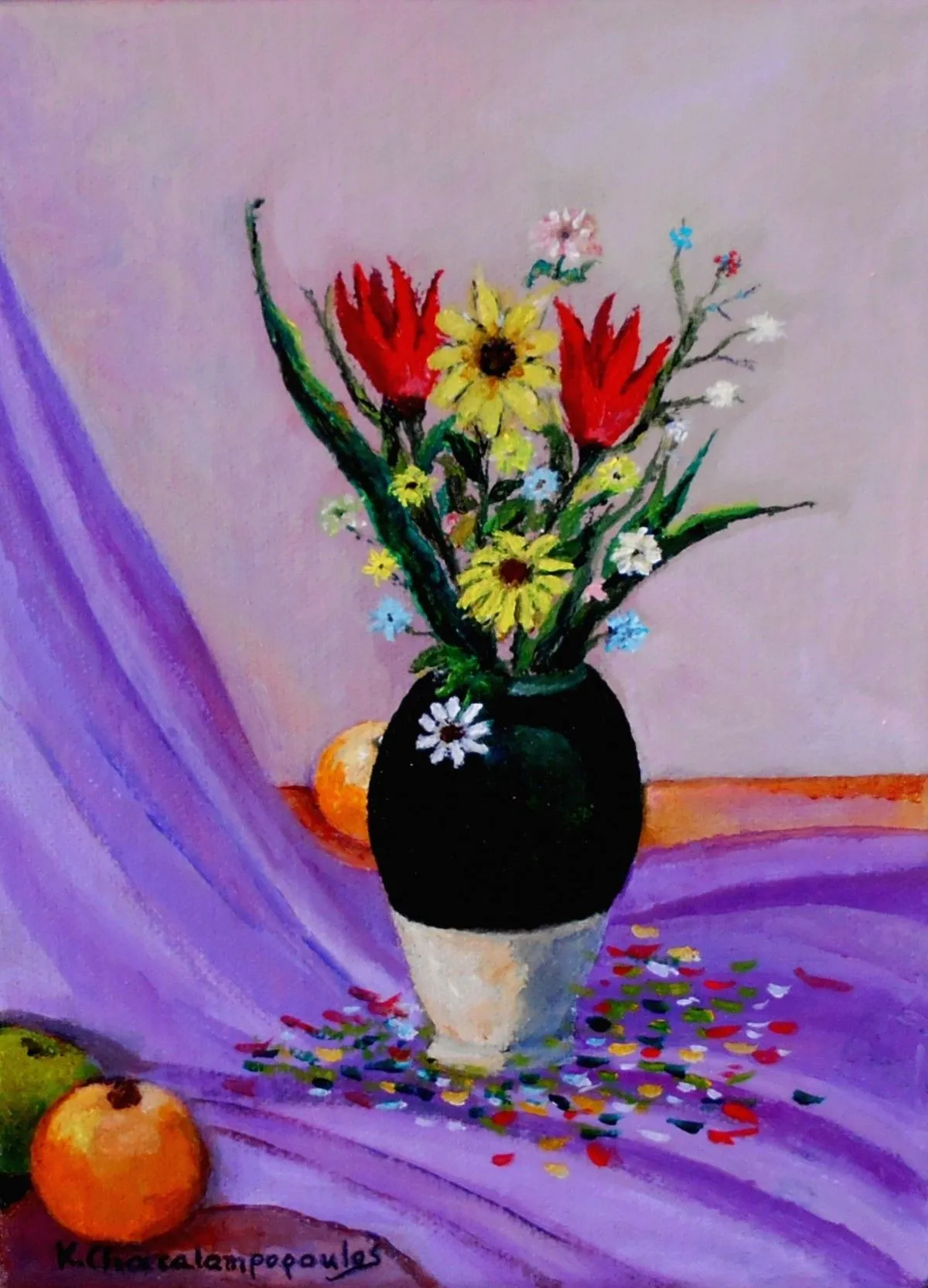 Still life with flowers and fruits, œuvre de Konstantinos Charalampopoulos