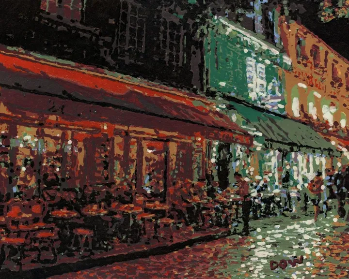 French cafe, artwork by Dow Thompson