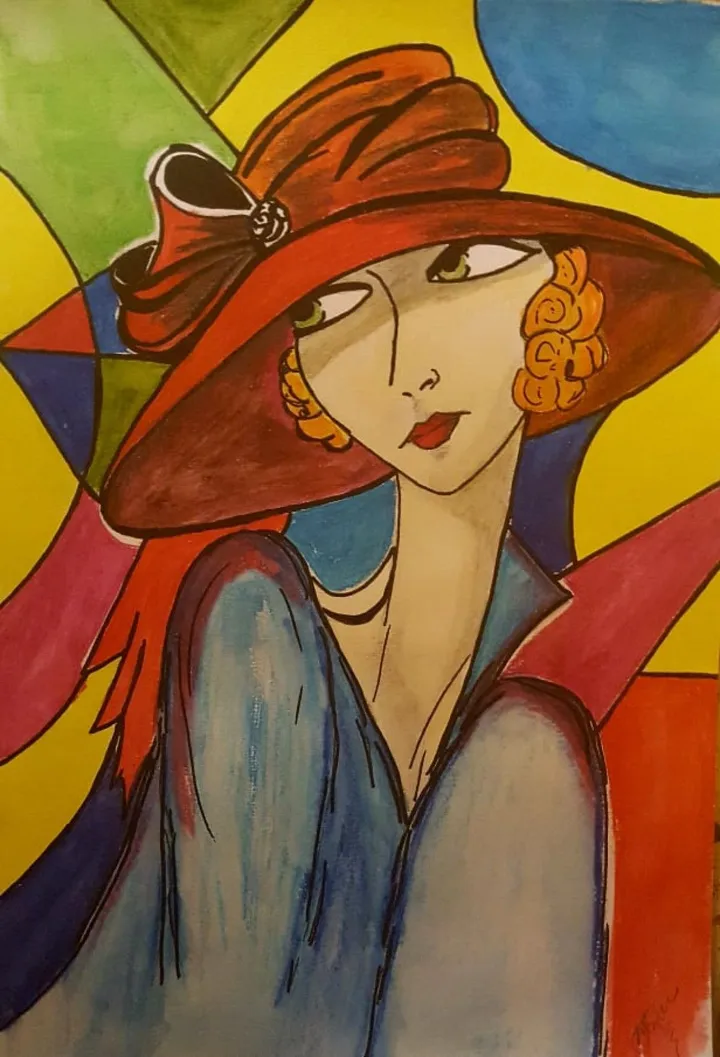 the girl with the red hat and the curvs, artwork by Marini Tsambi
