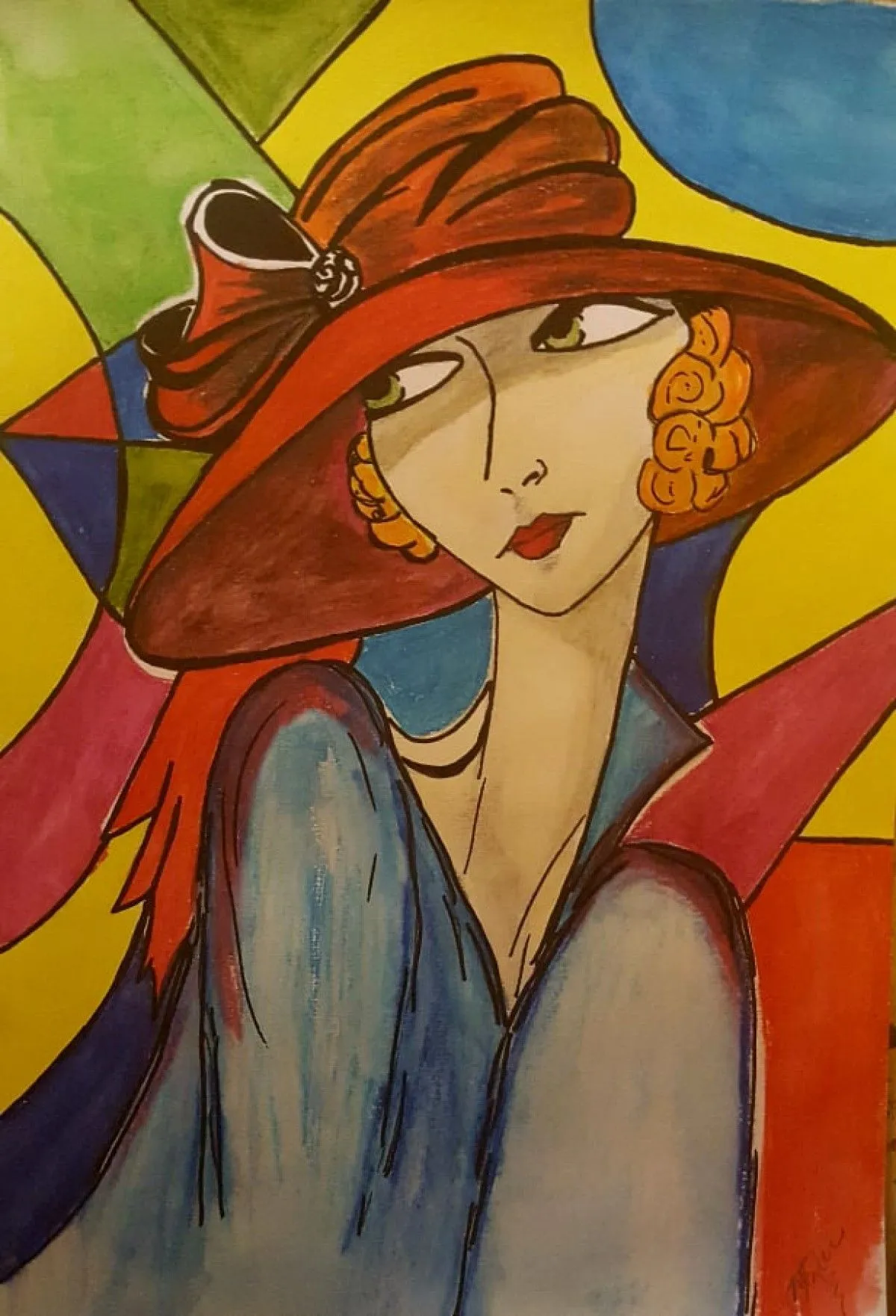 the girl with the red hat and the curvs, artwork by Marini Tsambi