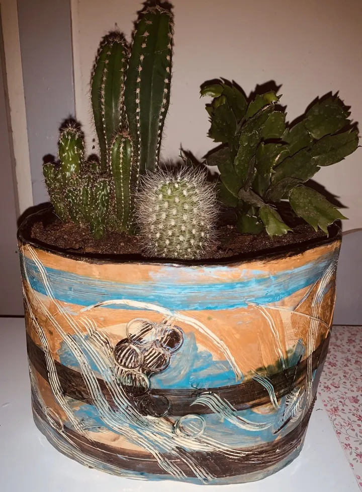 Pot style mexicain, œuvre de Anne Cellier