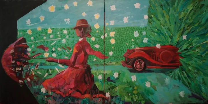 The secret garden - red car, artwork by Dragos Botezat
