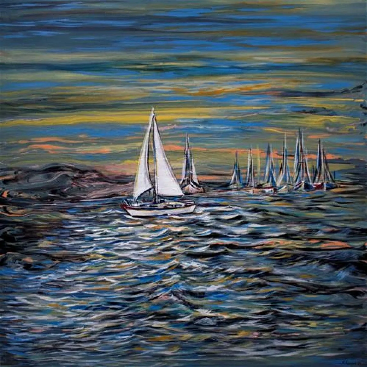 Yacht On Lake, œuvre de Khrystyna Kozyuk