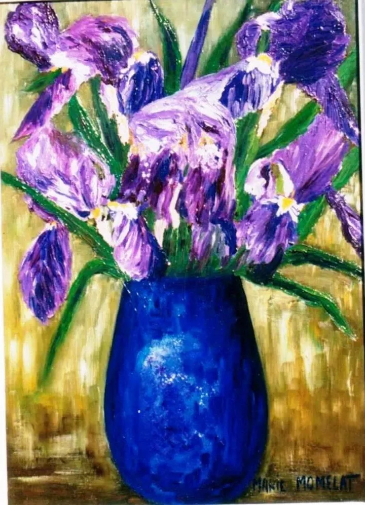 Bouquet d'Iris au vase Indigo, artwork by marie momelat