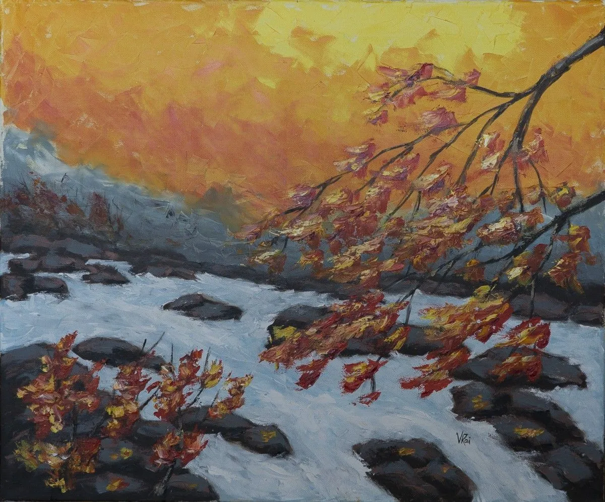 Fall stream, artwork by Venu Rai