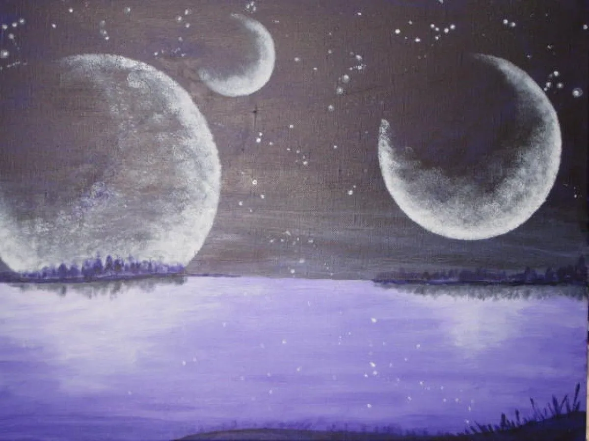 Moons above water, artwork by sylviane marie nardini