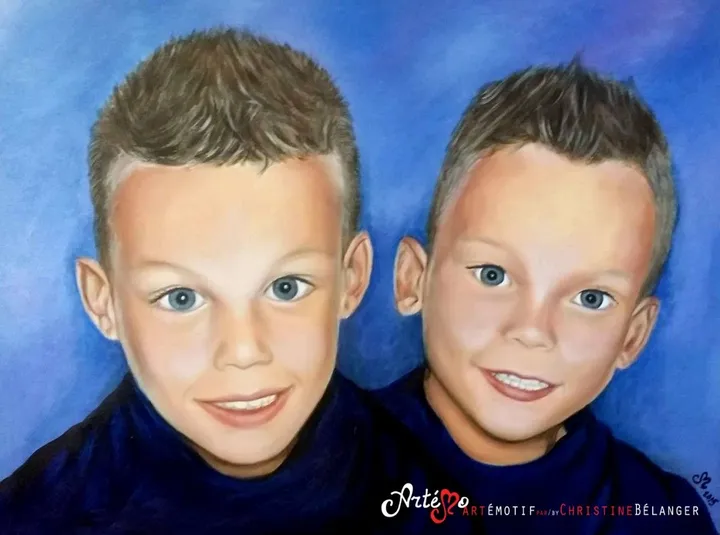 Portrait jumeaux, œuvre de Artémo par Christine Bélanger