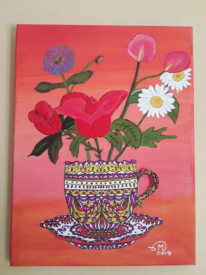 LA TASSE FLEURIE, œuvre de Catherine ROUCOU