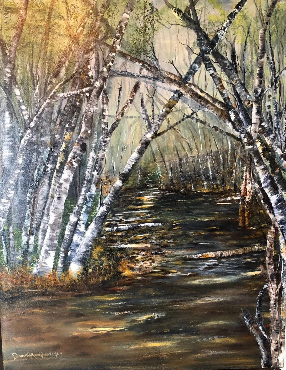 ruisseau de bouleaux, œuvre de Danielle Quevillon