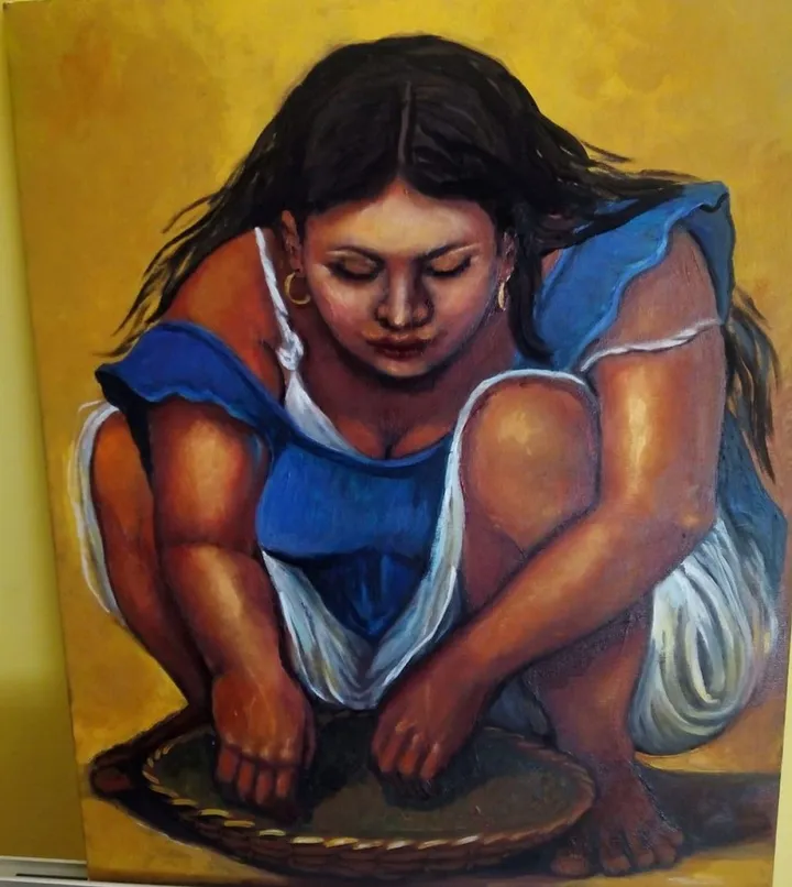 Campesina escogiendo café, artwork by Rosa María Brenes