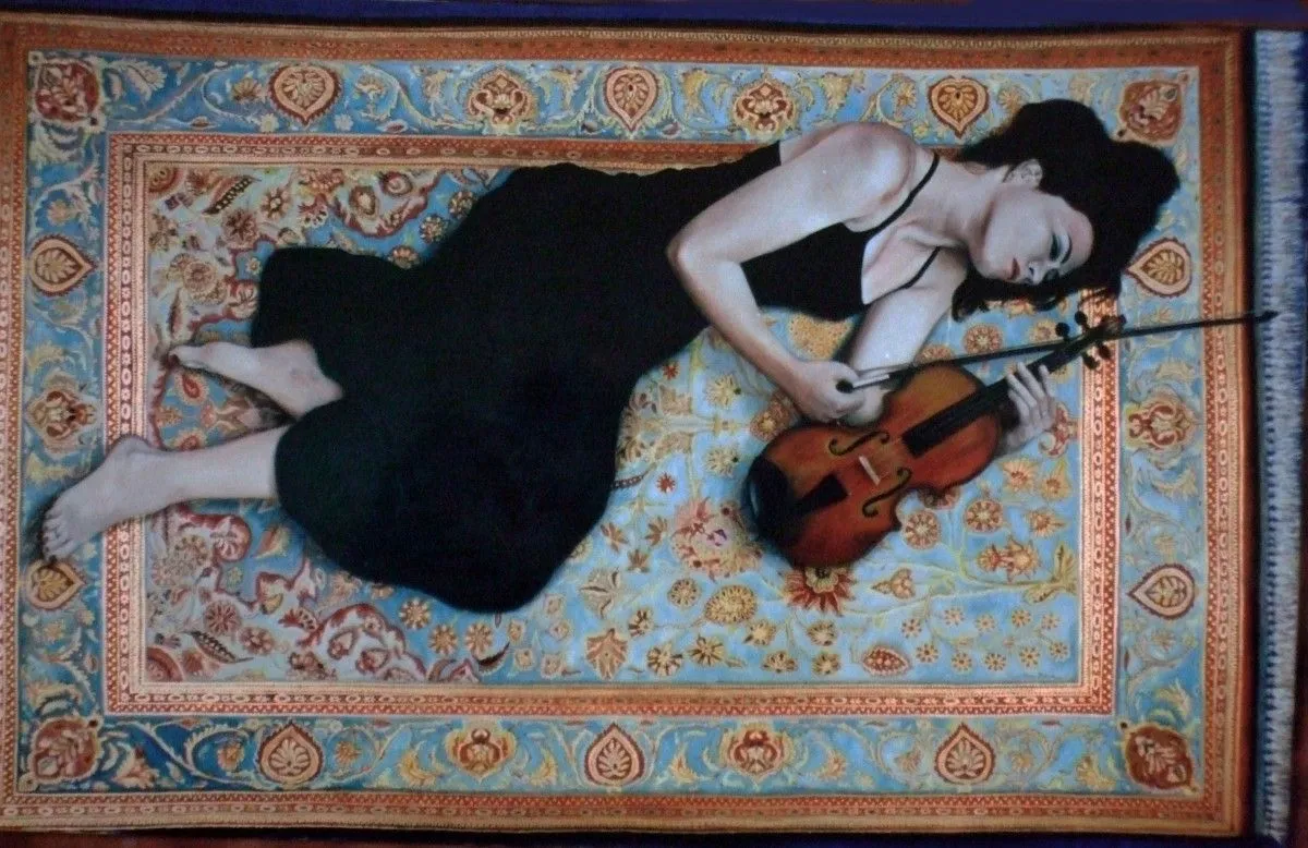 violinist on a persian carpet, artwork by Tom Brown