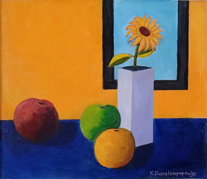 Apples orange and flower, œuvre de Konstantinos Charalampopoulos