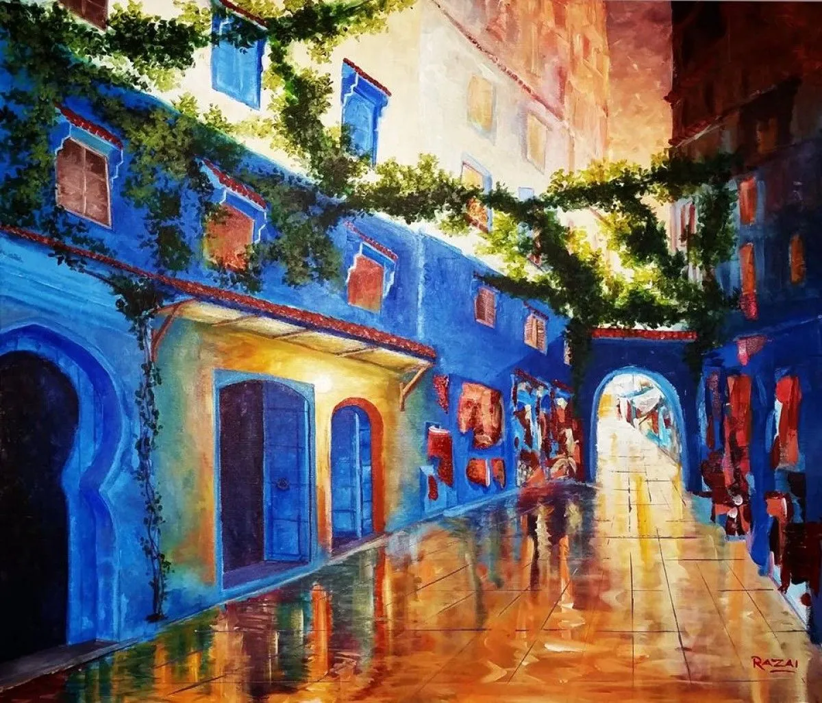 Chefchaouen, Morocco, artwork by Larbi Razai