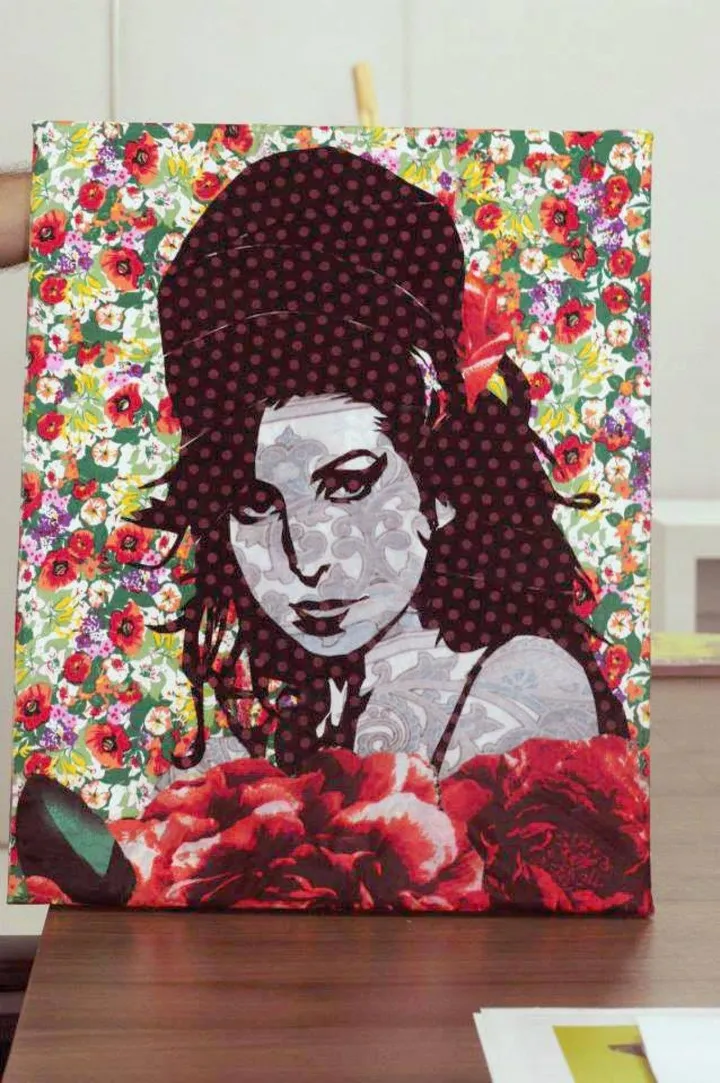 Amy Winehouse in fabric, artwork by Emerson Coe