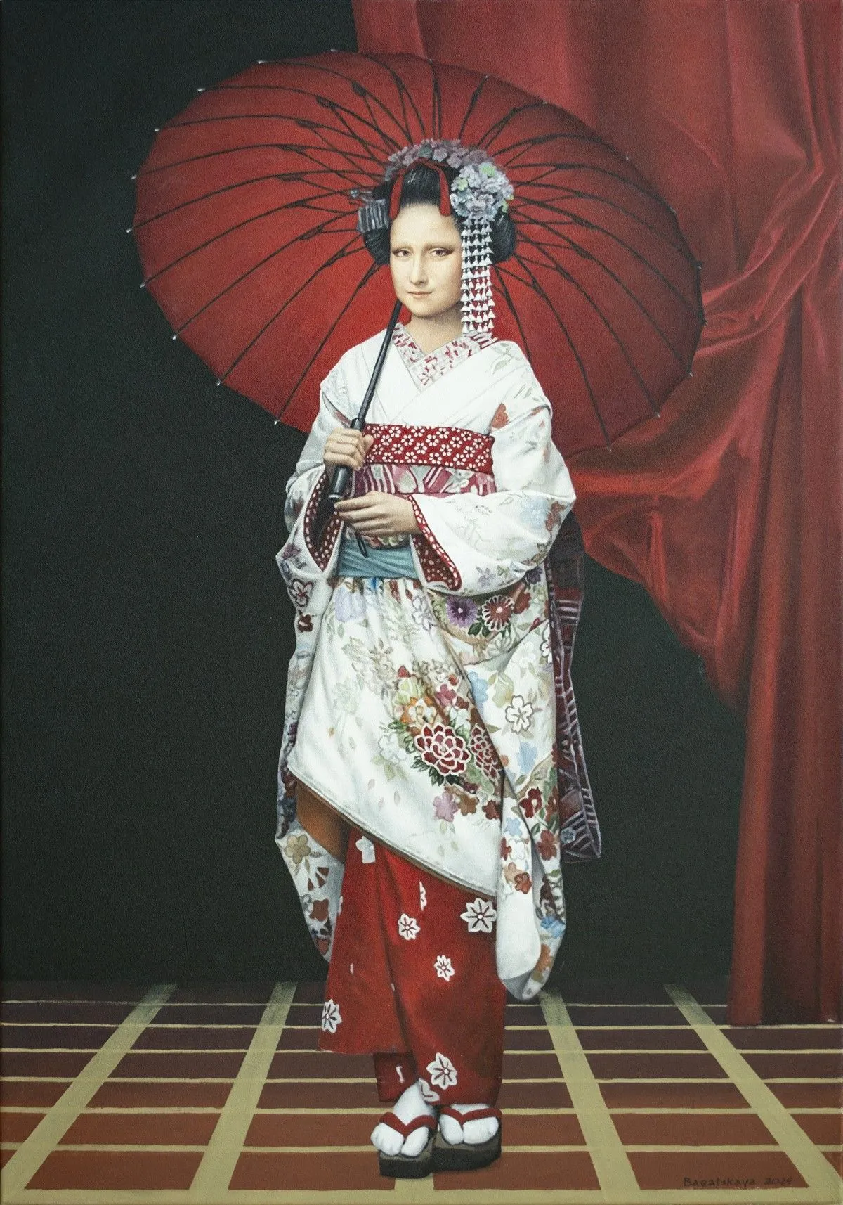 Contemporary portrait "Red Parasol", œuvre de Nataliya Bagatskaya